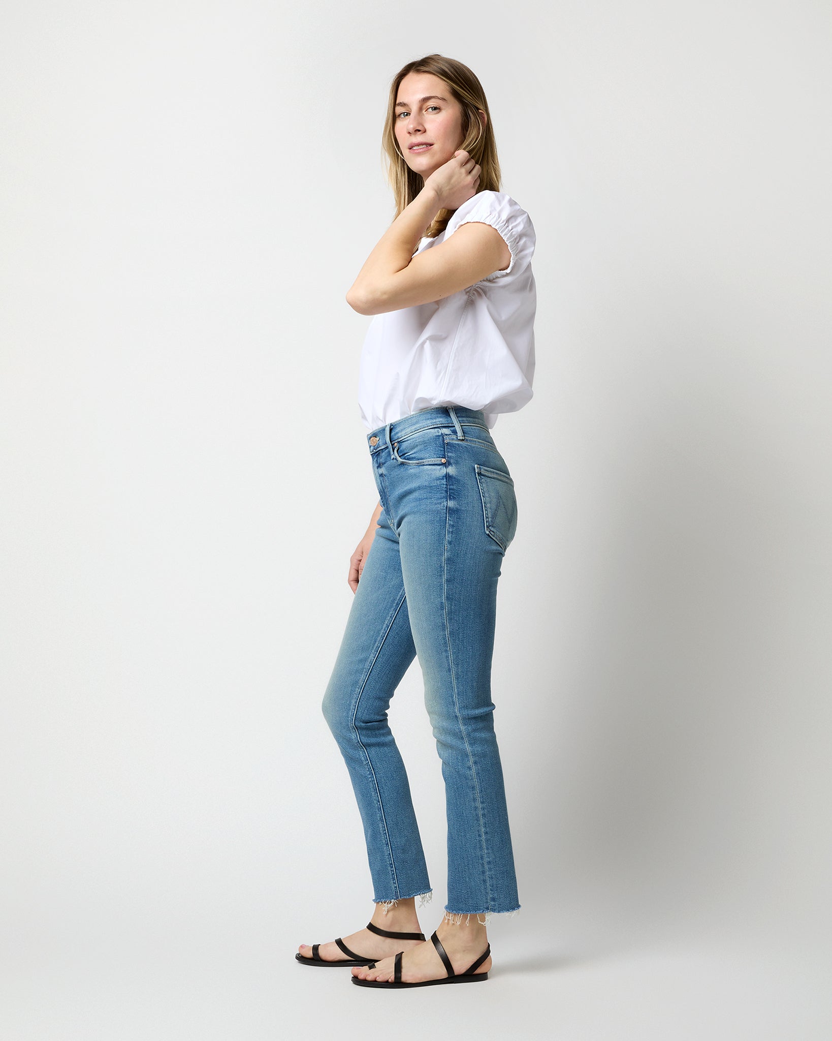Mid-Waist Frayed Jeans