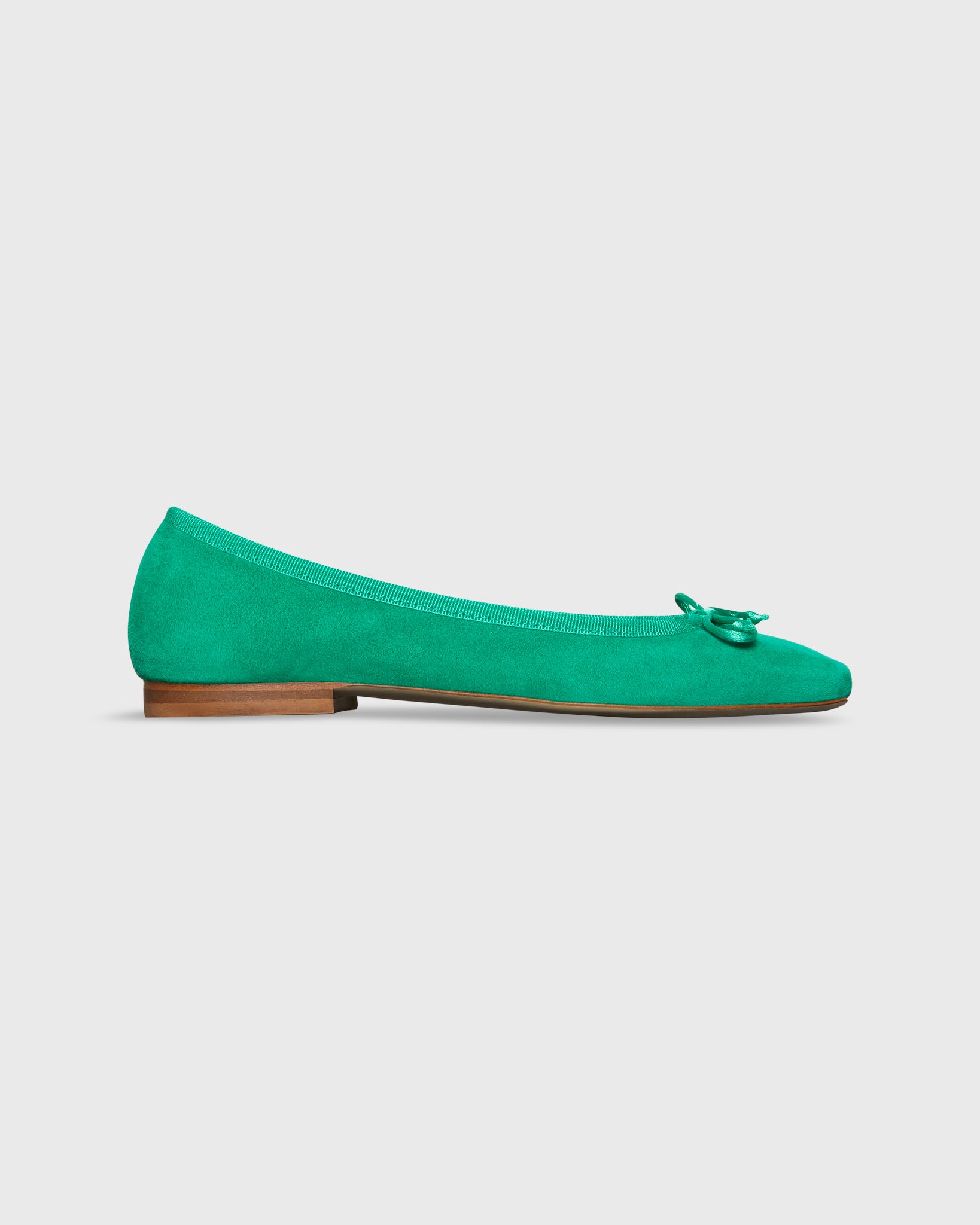 Square-Toe Ballet Flat in Green Suede