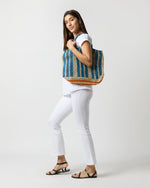 Load image into Gallery viewer, Small Bevan Stripe Tote in Cobalt/Natural
