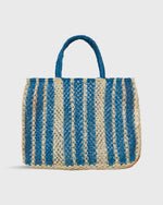 Load image into Gallery viewer, Small Bevan Stripe Tote in Cobalt/Natural
