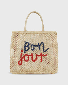 Large Bon Jour Tote in Natural/Blue/Red