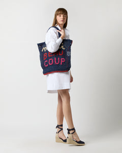 Large Merci Beau Coup Tote in Blue Multi