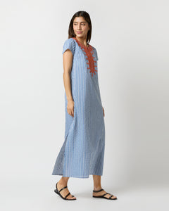 Saint Tropez Maxi Dress in Blue/White Stripe with Orange