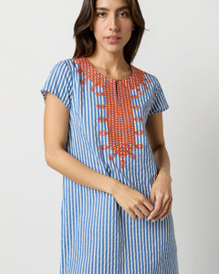 Saint Tropez Maxi Dress in Blue/White Stripe with Orange