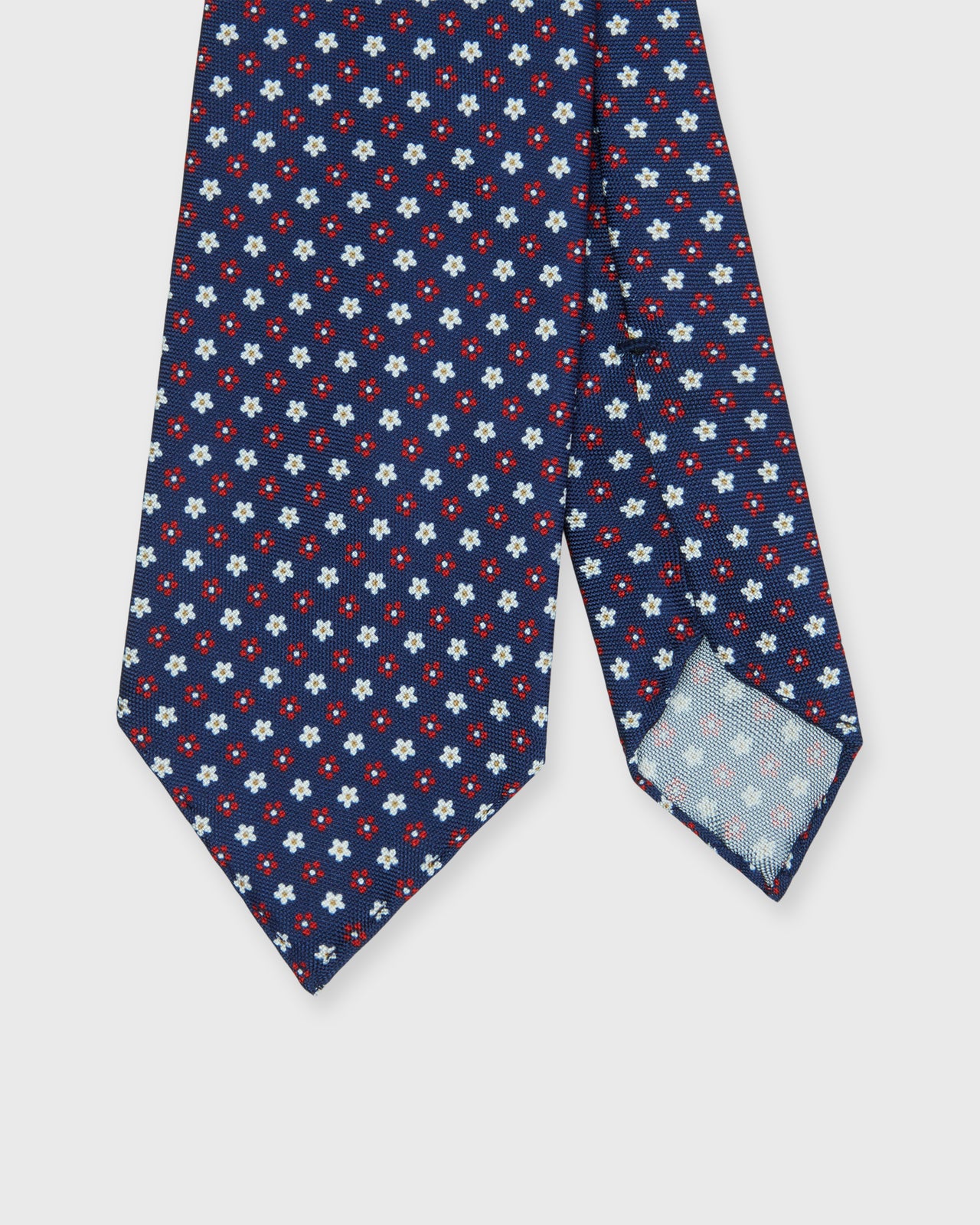 Silk Print Tie in Navy/Red/Bone Flower