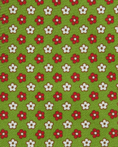 Silk Print Tie in Moss/Red/Bone Flower