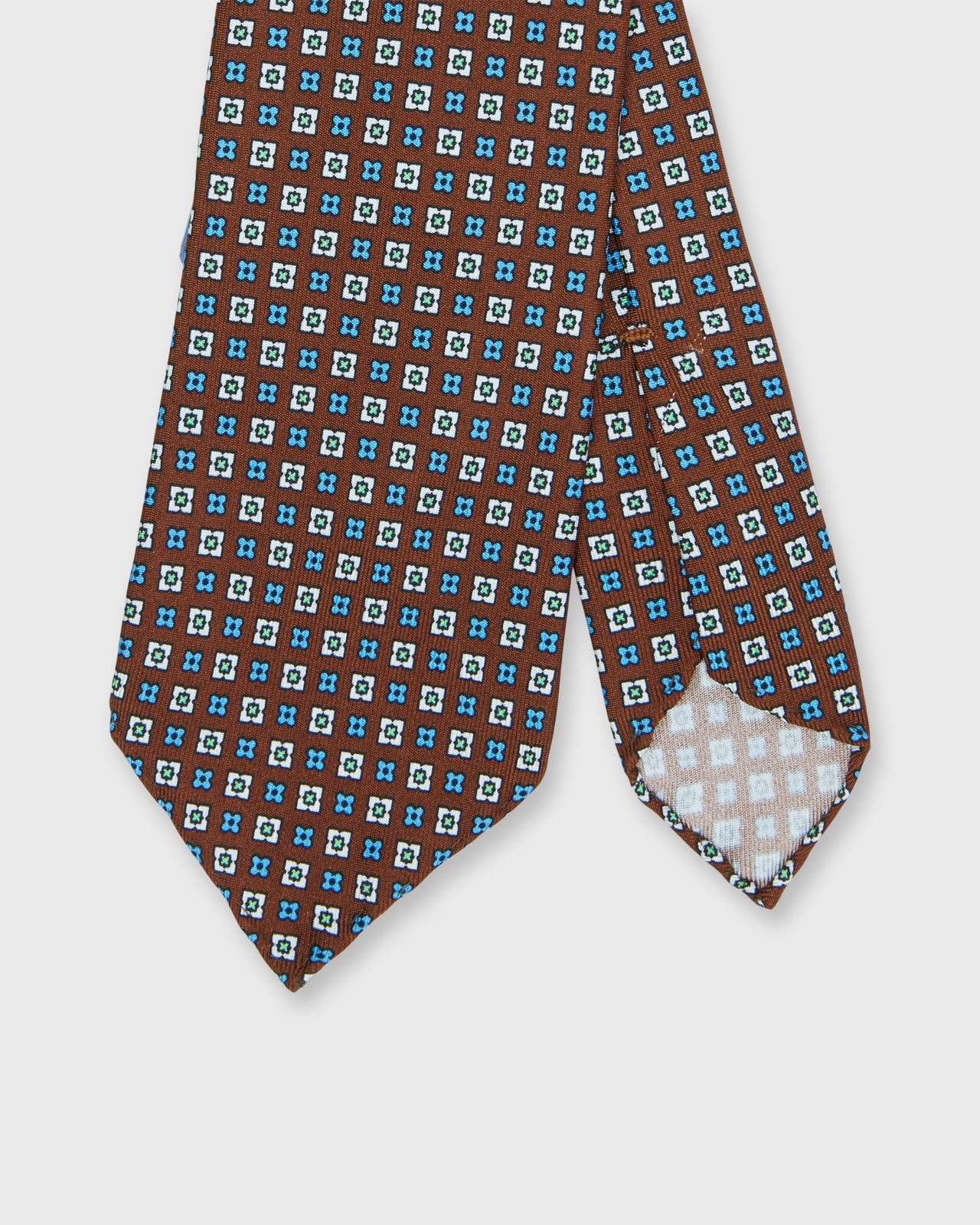 Silk Print Tie in Brown/Sky/Olive Foulard