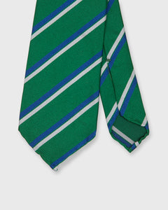 Silk Woven Tie in Green/Blue/White Double Stripe