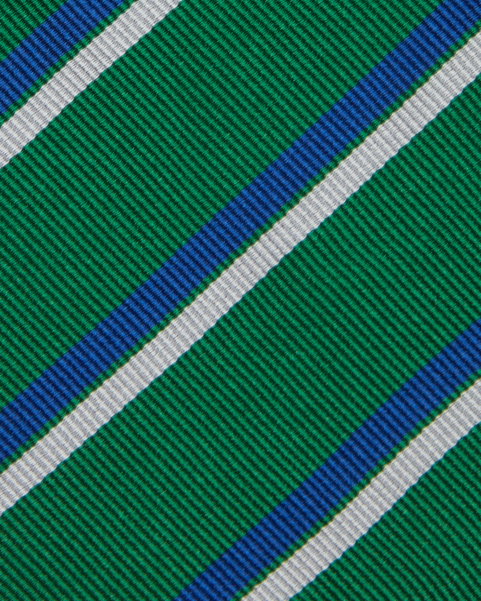 Silk Woven Tie in Green/Blue/White Double Stripe