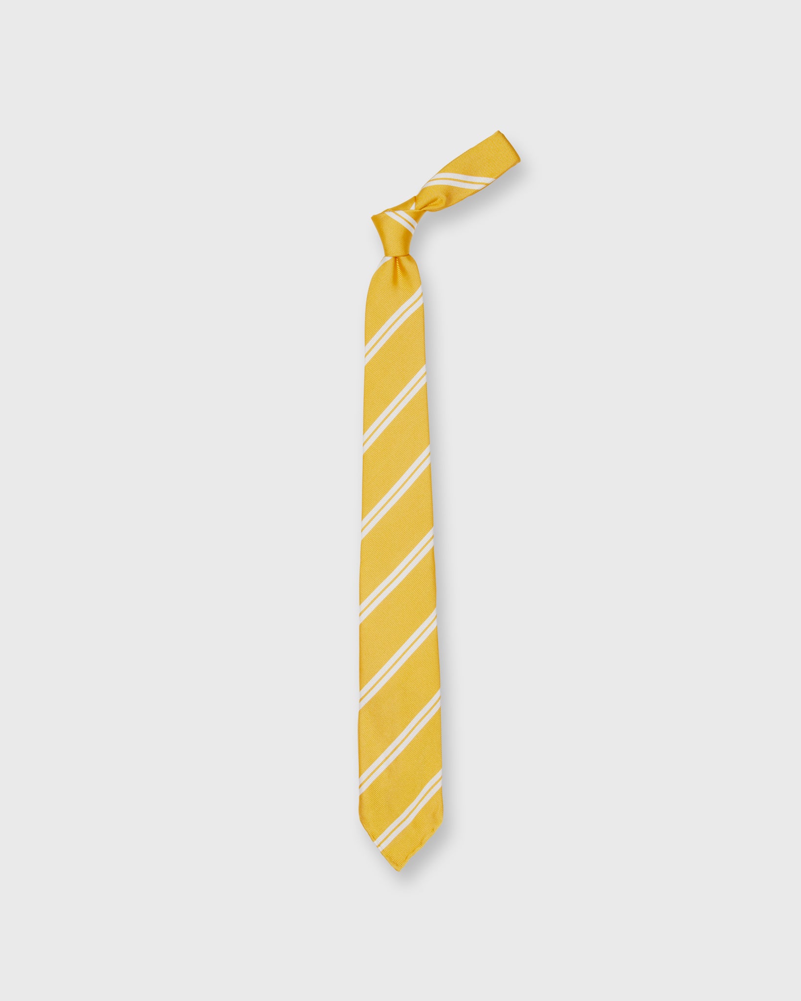 Silk Woven Tie in Butter/White Double Stripe