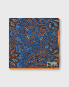 Linen Print Pocket Square in Blue/Brick Paisley