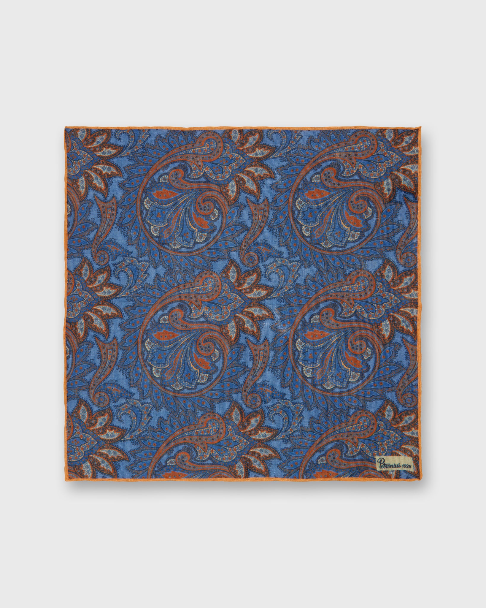 Linen Print Pocket Square in Blue/Brick Paisley