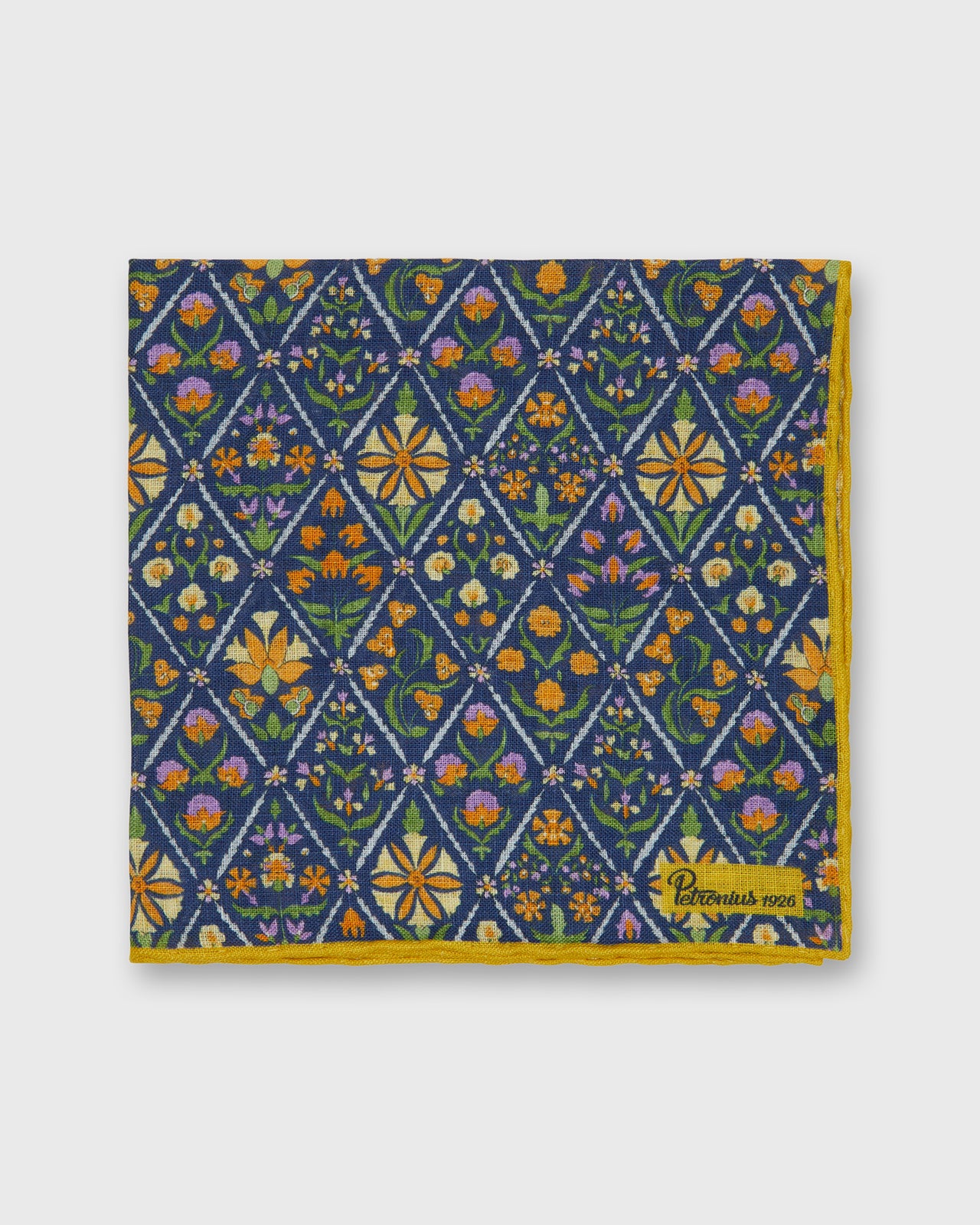 Linen Print Pocket Square in Navy Multi Mosaic