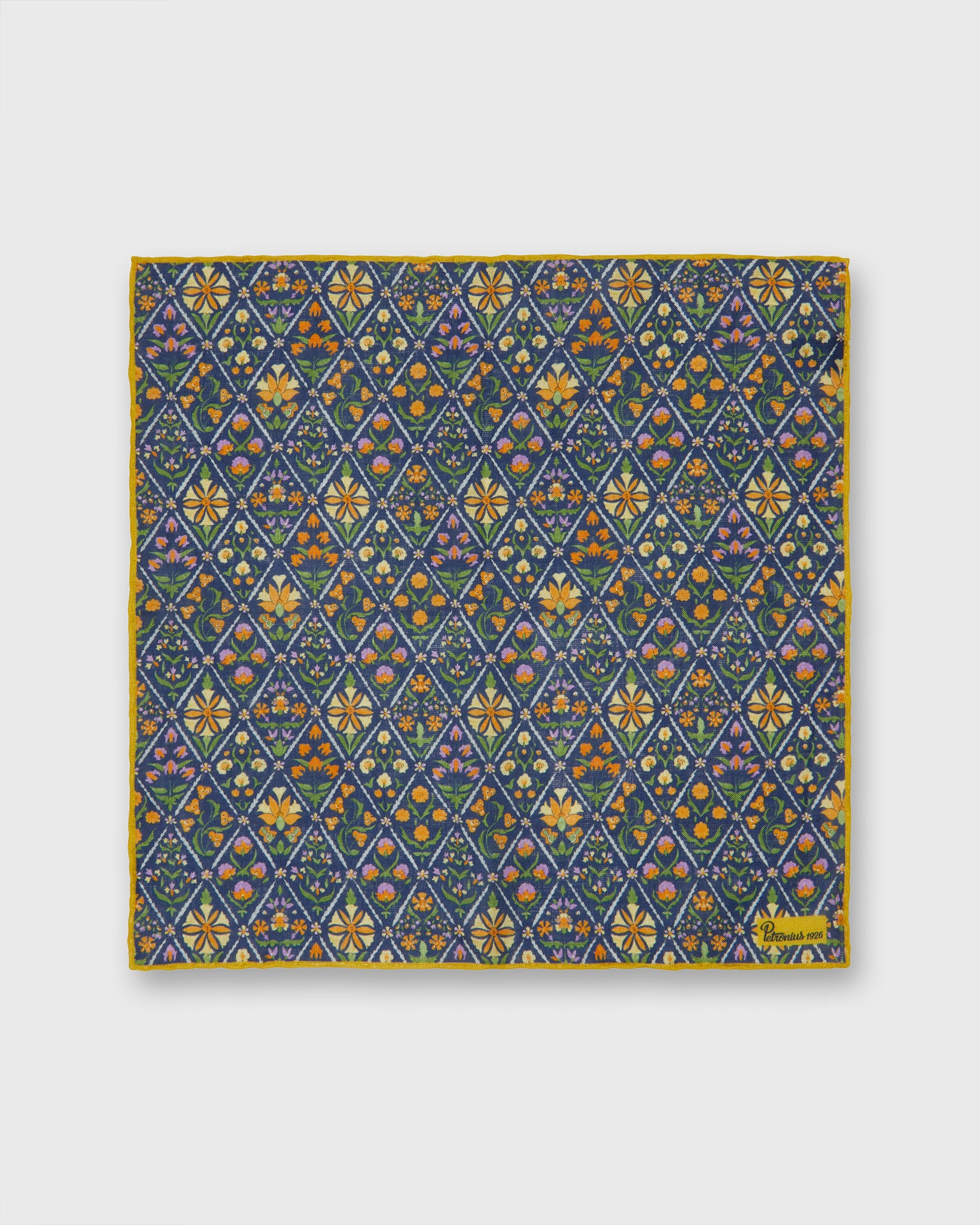 Linen Print Pocket Square in Navy Multi Mosaic