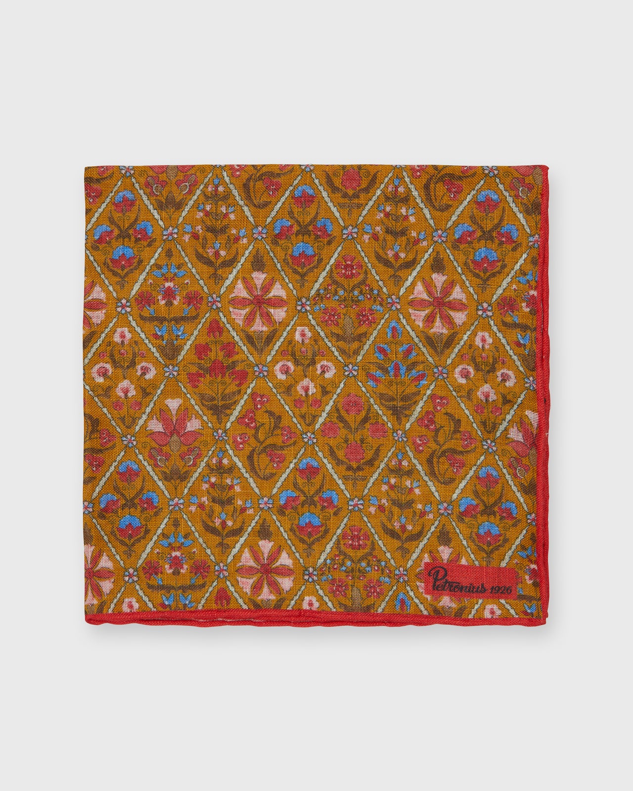 Linen Print Pocket Square in Orange Multi Mosaic