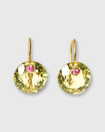 Load image into Gallery viewer, Small Round Gem Earrings in Lemon Quartz/Pink Tourmaline
