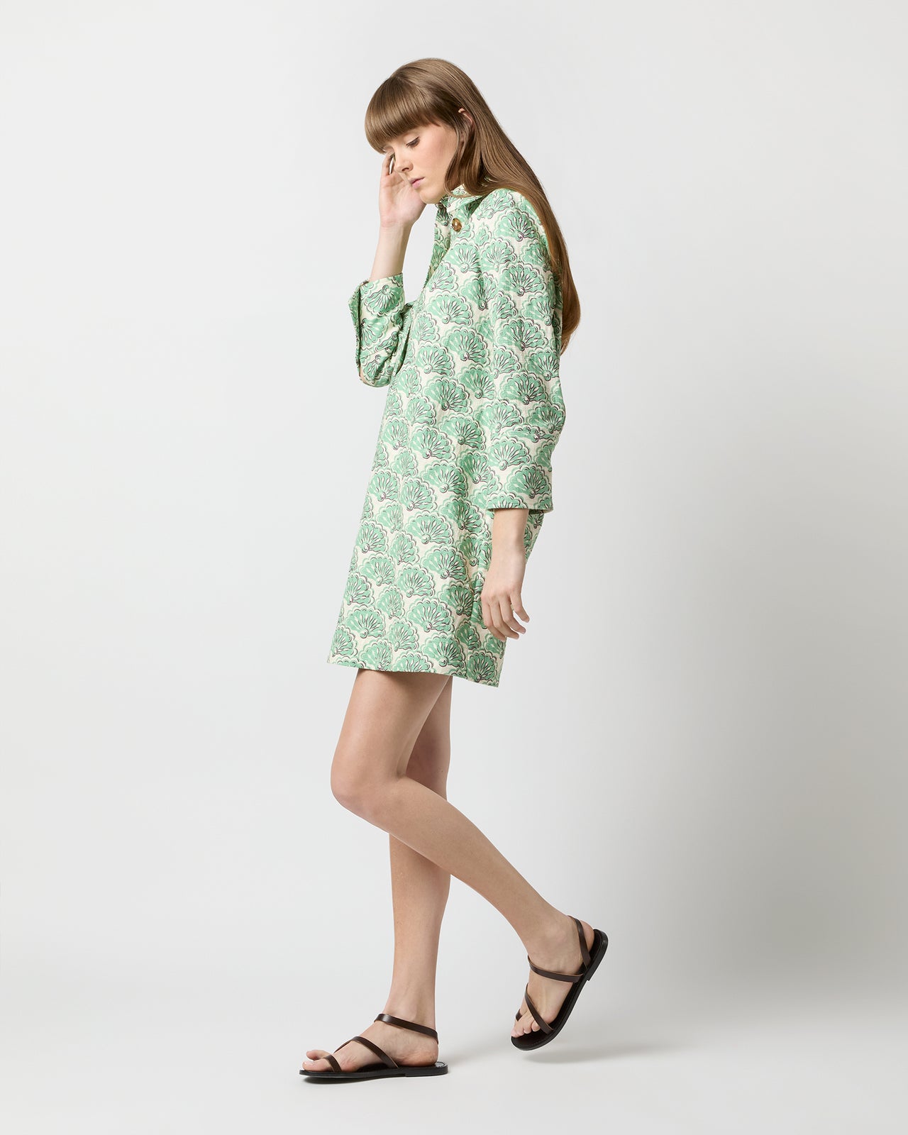 Short Artemis Dress in Mint Fans Shot Cotton