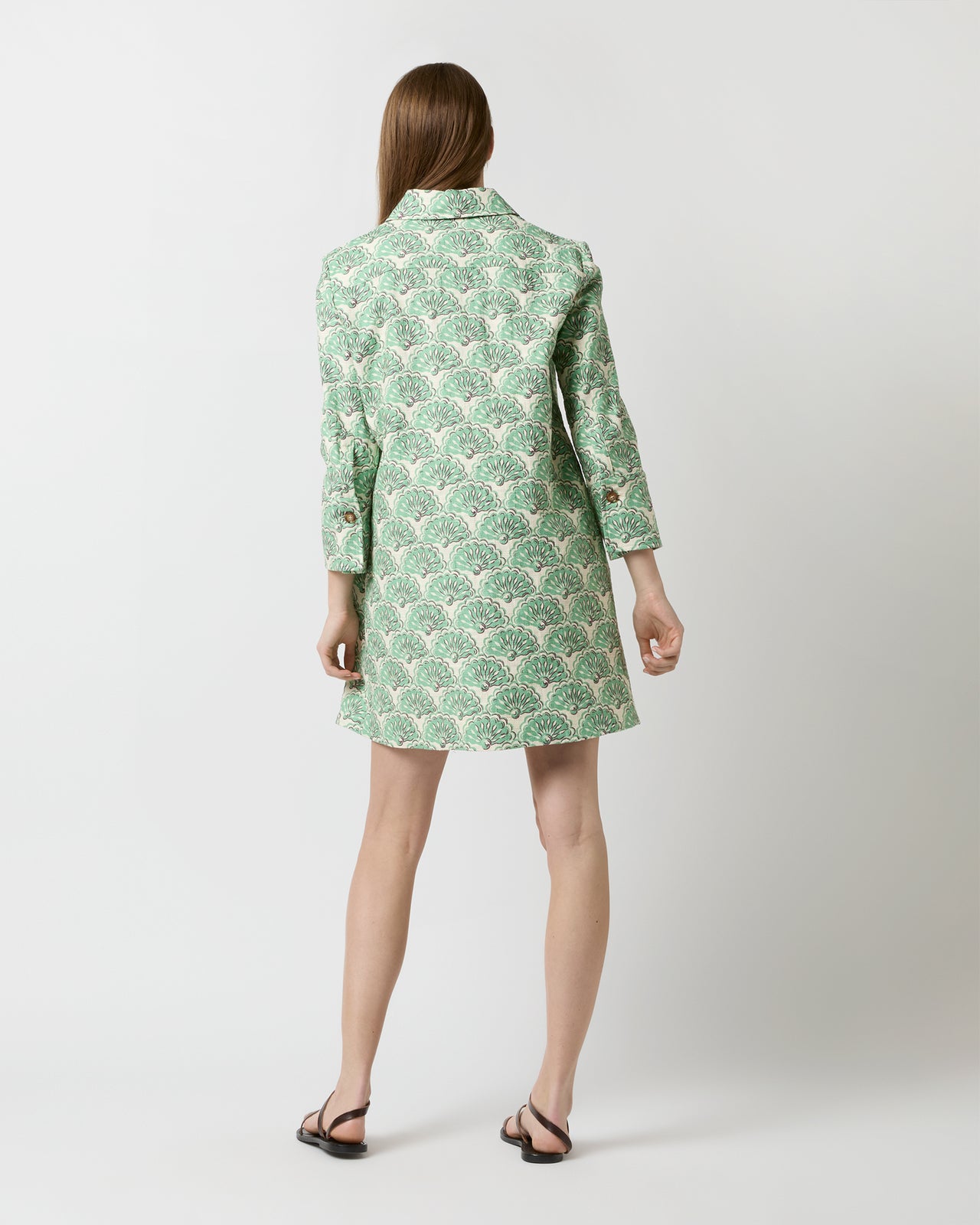 Short Artemis Dress in Mint Fans Shot Cotton