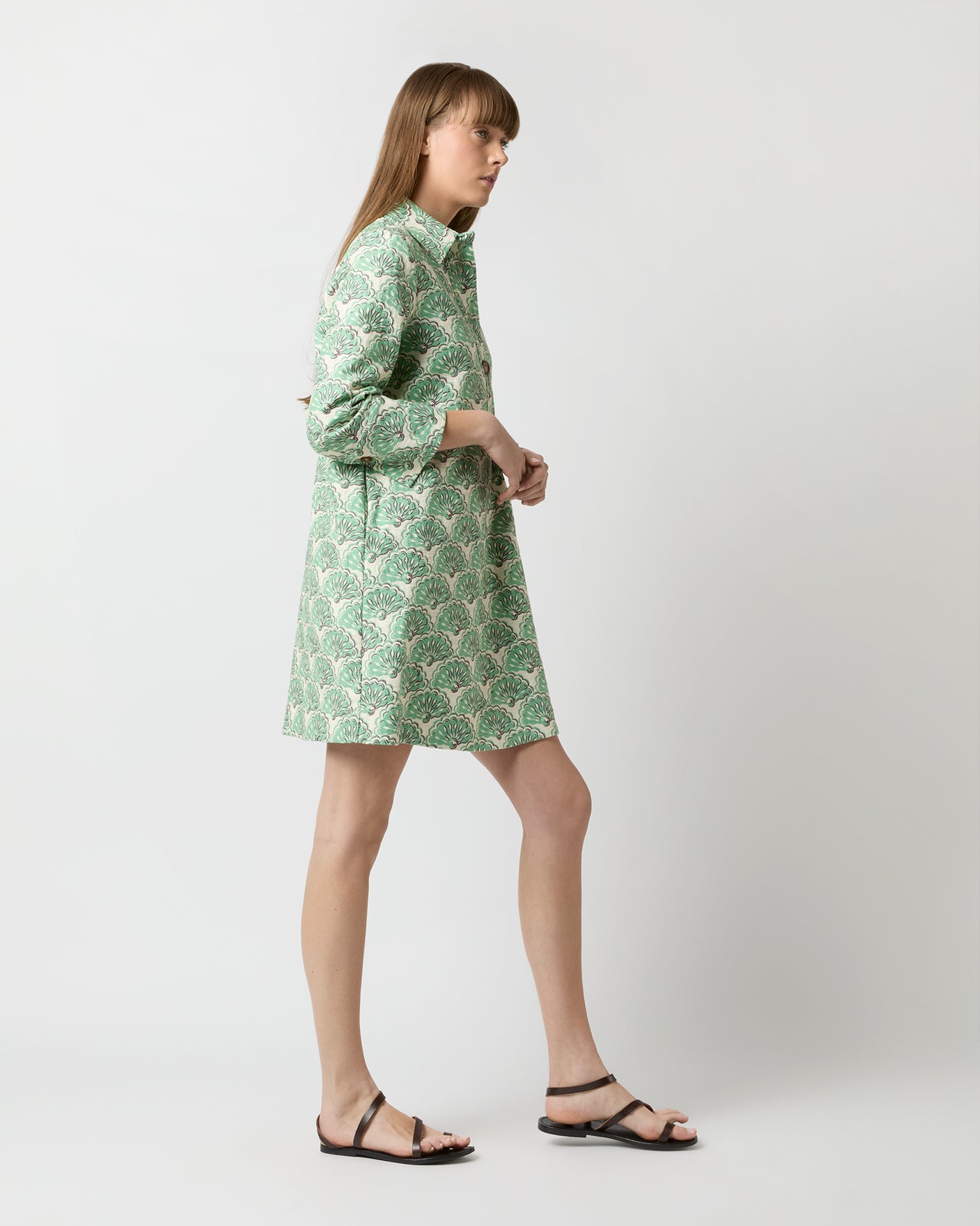 Short Artemis Dress in Mint Fans Shot Cotton