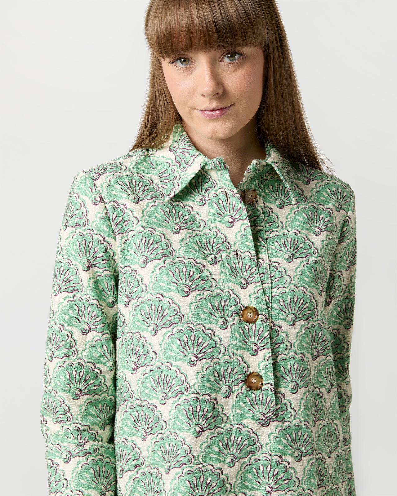 Short Artemis Dress in Mint Fans Shot Cotton