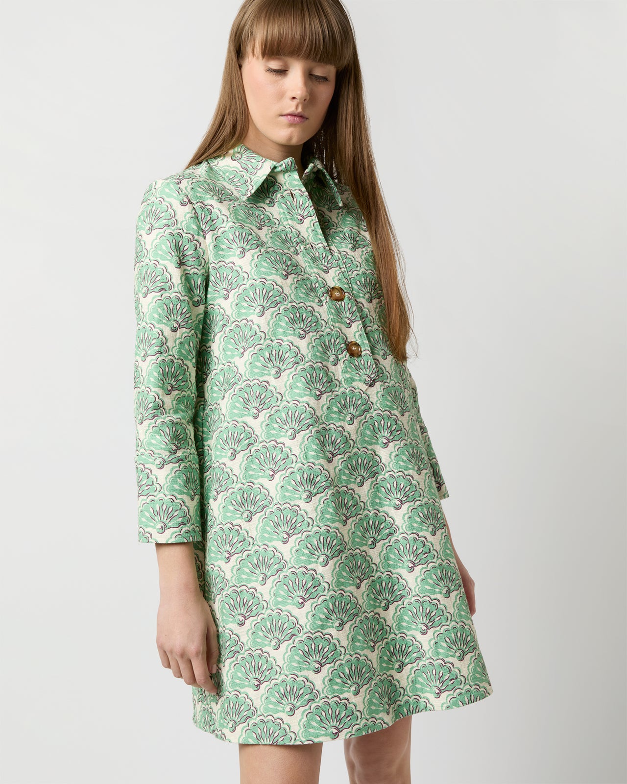 Short Artemis Dress in Mint Fans Shot Cotton