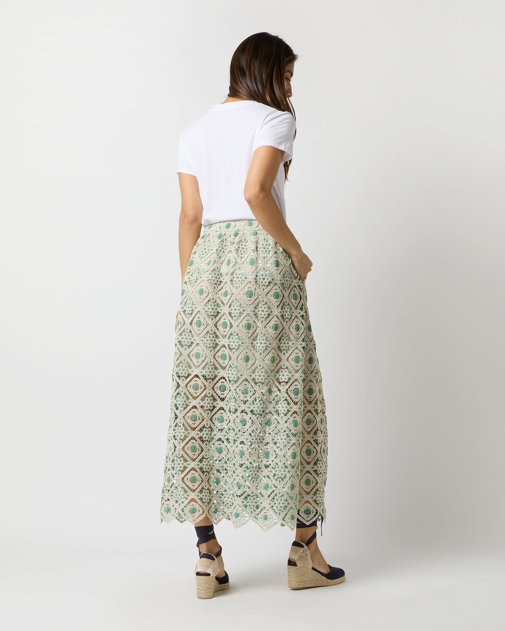 Drawstring Skirt in Cream Agua Macramé