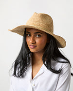 Load image into Gallery viewer, Raffia Crochet Continental Hat in Natural/Gold
