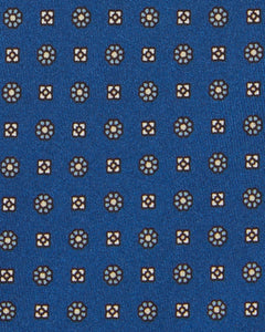Silk Print Tie in Blue/Oat Foulard