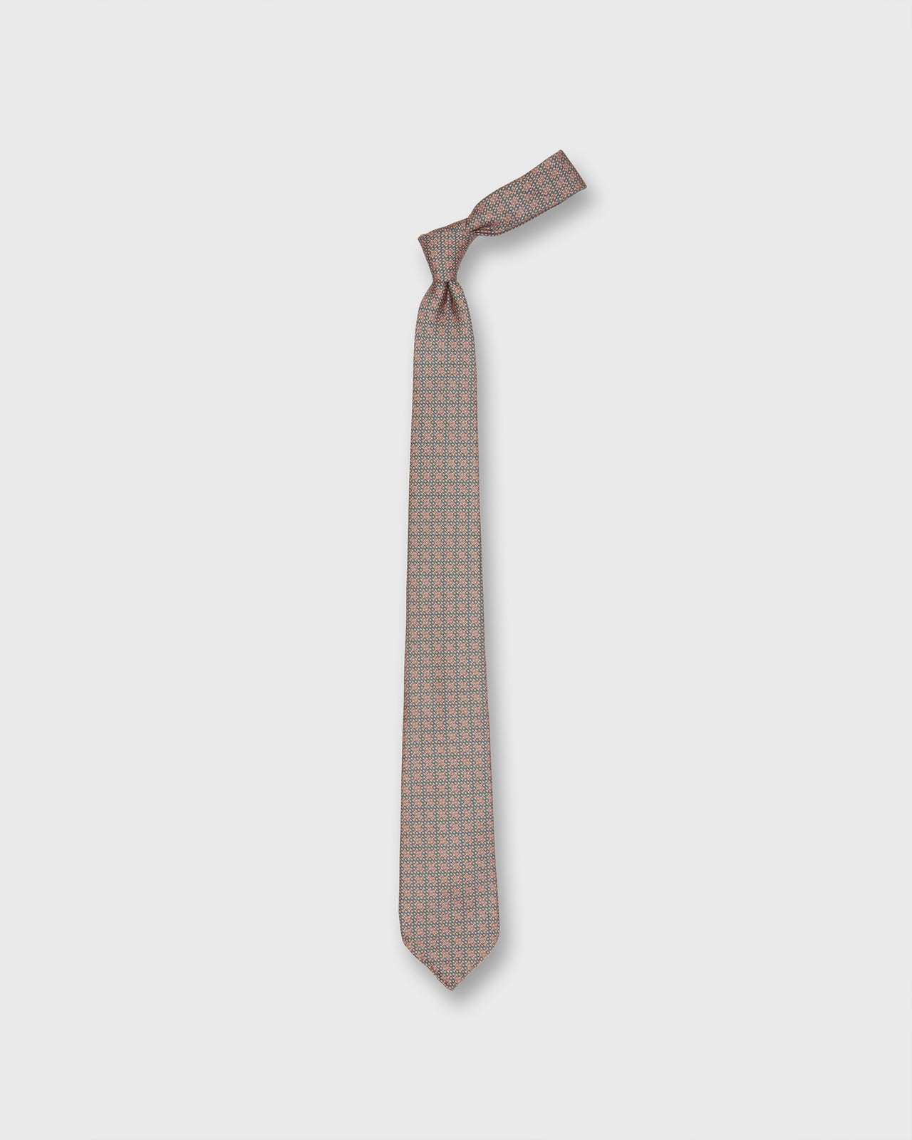 Silk Print Tie in Peach/Green/Bone Chain