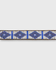 1.25" African Beaded Belt in White/Masai Blue Triangle