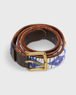 Load image into Gallery viewer, 1.25&quot; African Beaded Belt in White/Masai Blue Triangle
