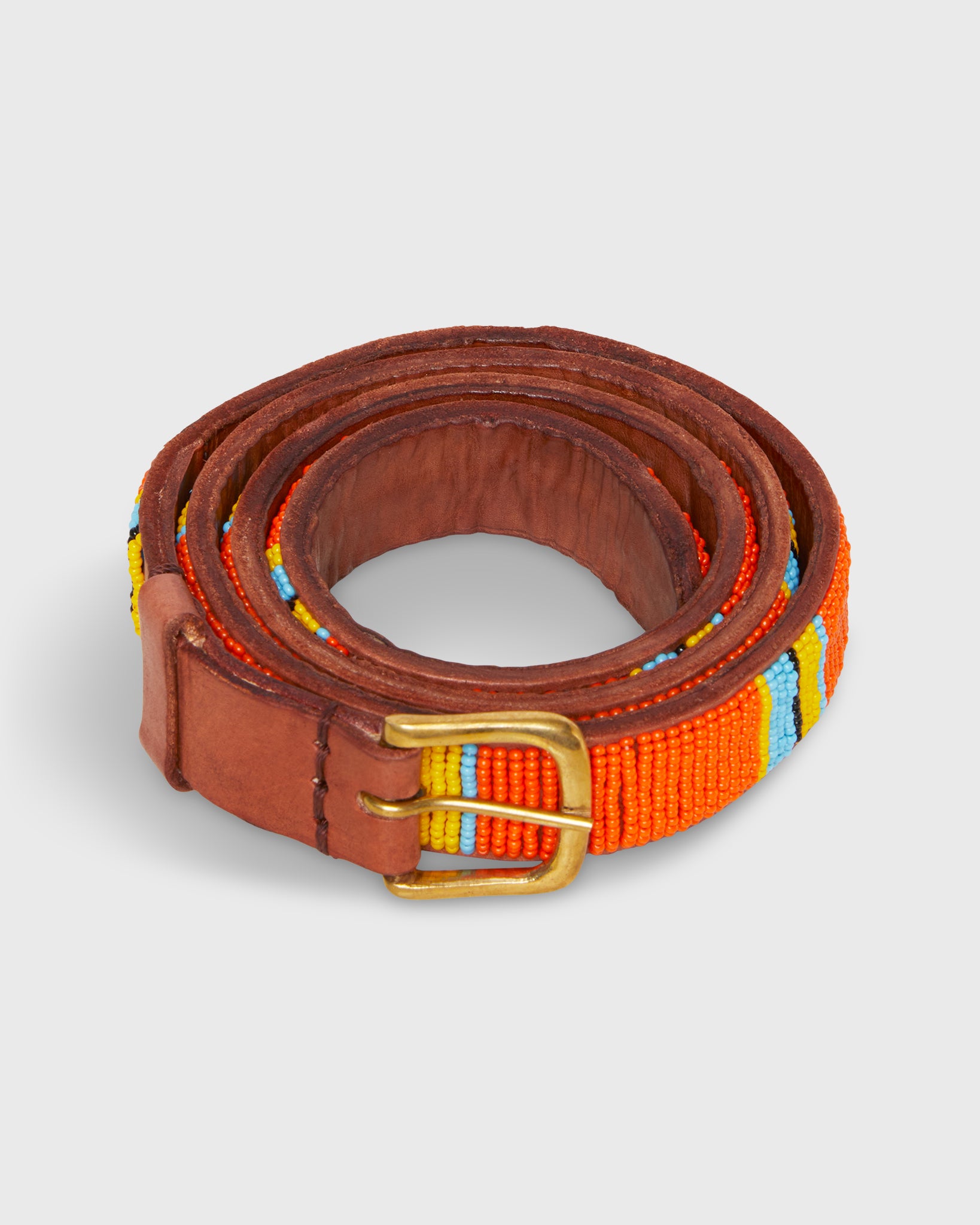 1" African Fully Beaded Belt in Orange/Yellow/Blue