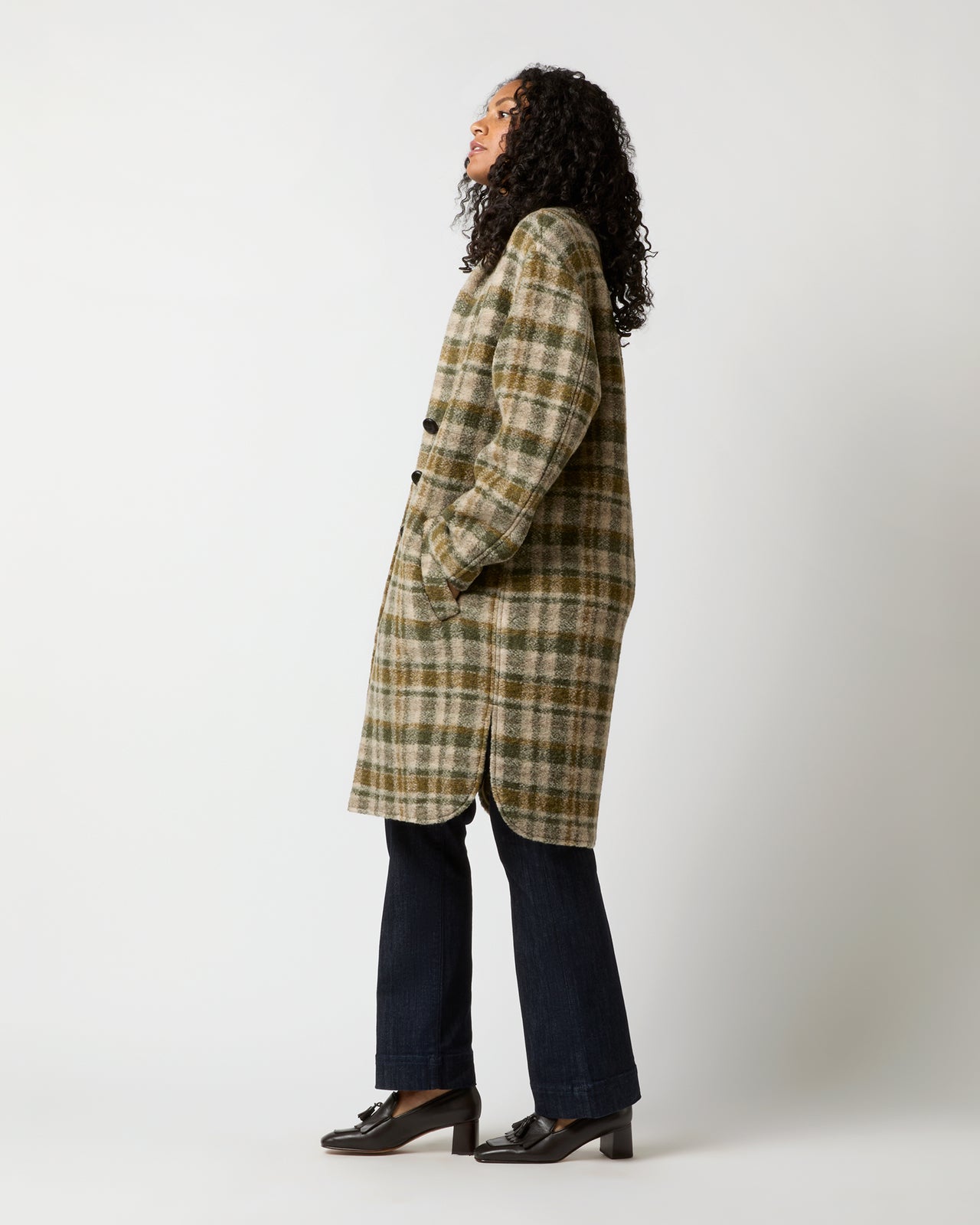 Gabriel Checked Coat in Khaki/Ecru