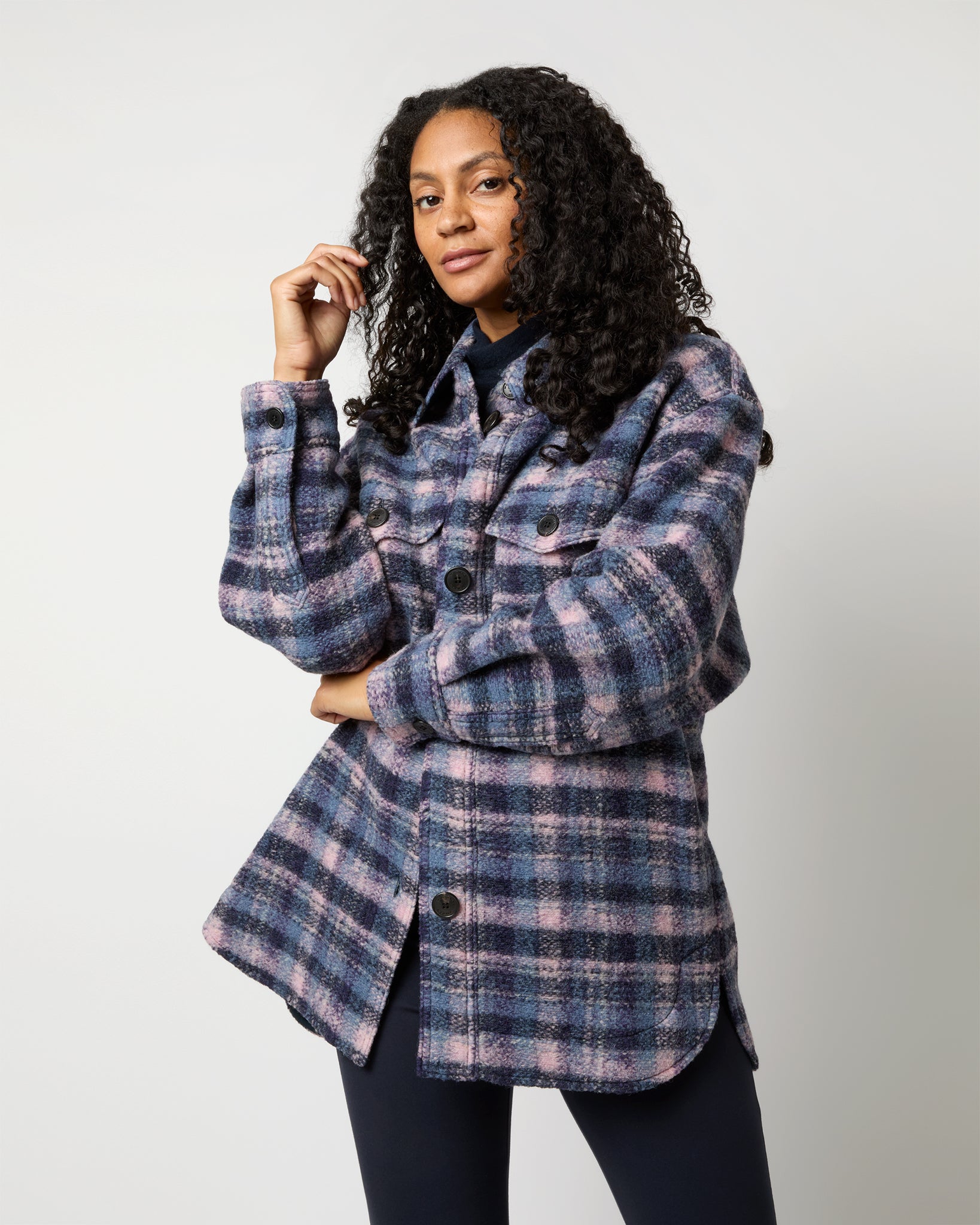 Harveli Checked Coat in Lilac Navy Shop Ann Mashburn