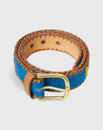 Load image into Gallery viewer, 1.5&quot; Hand-Loomed Belt in Blue/Orange Tribal
