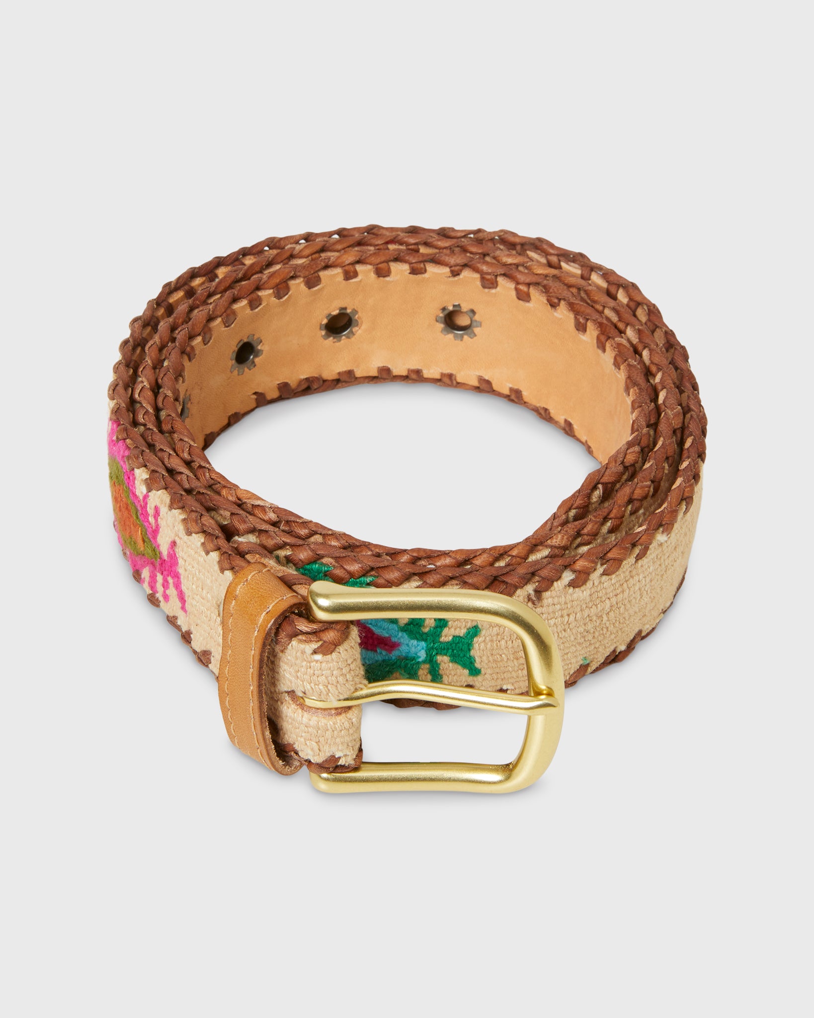 1.5" Hand-Loomed Belt in Natural/Pink Tribal