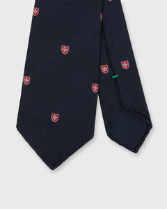 Silk Woven Club Tie in Navy/Red Shield