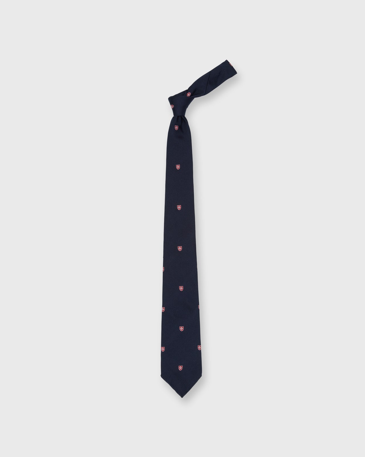 Silk Woven Club Tie in Navy/Red Shield