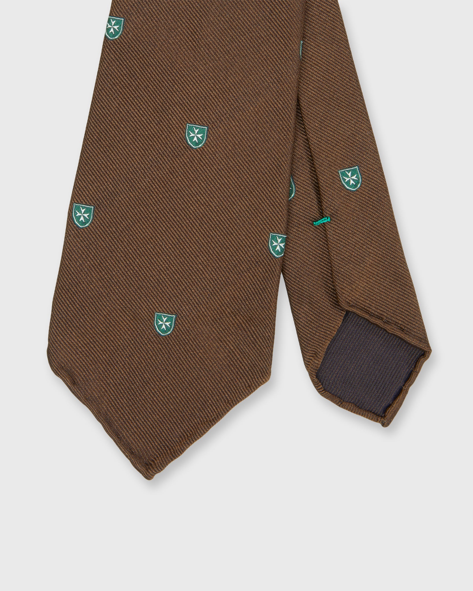 Silk Woven Club Tie in Brown/Green Shield