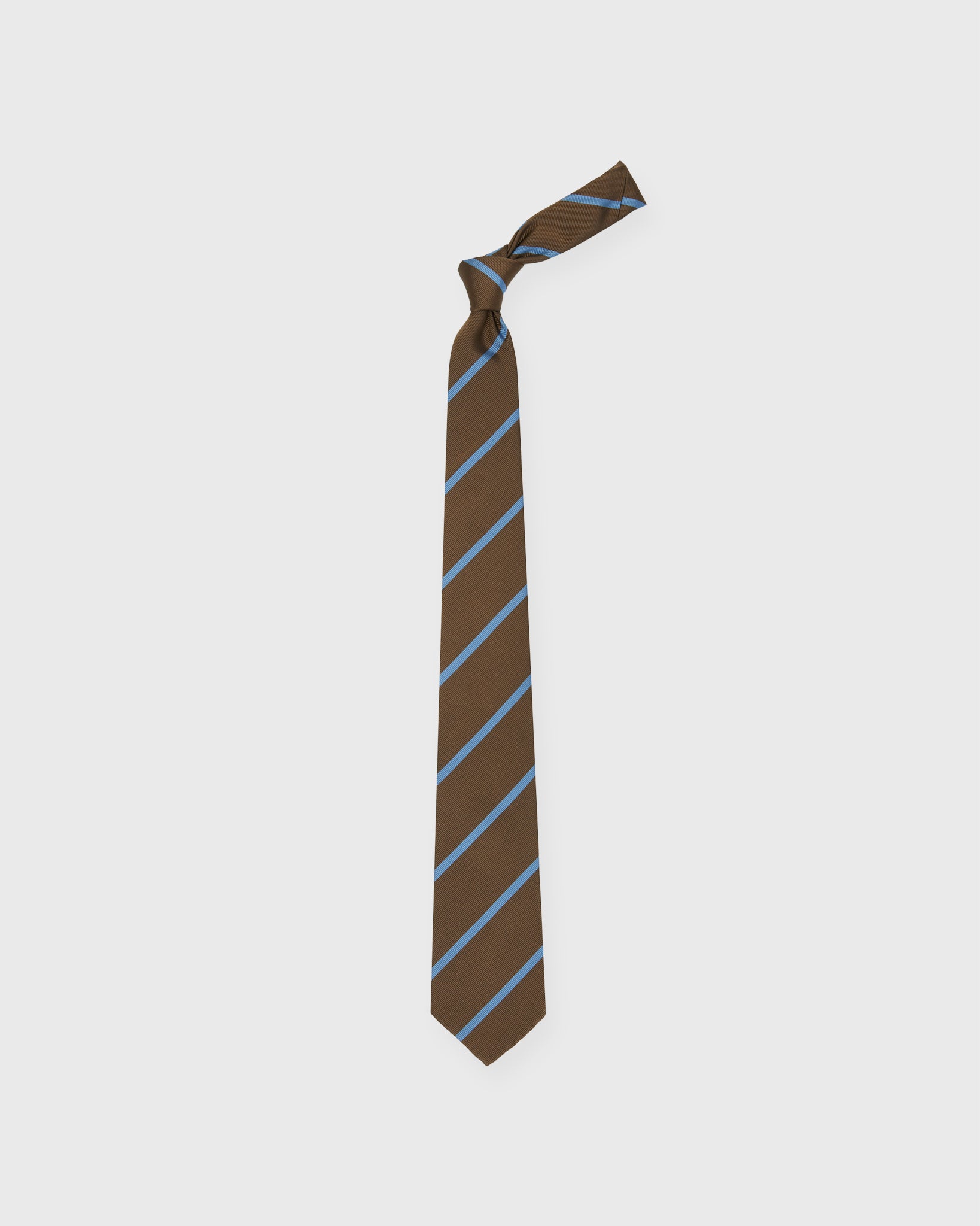 Silk Woven Tie in Brown/Sky Bar Stripe