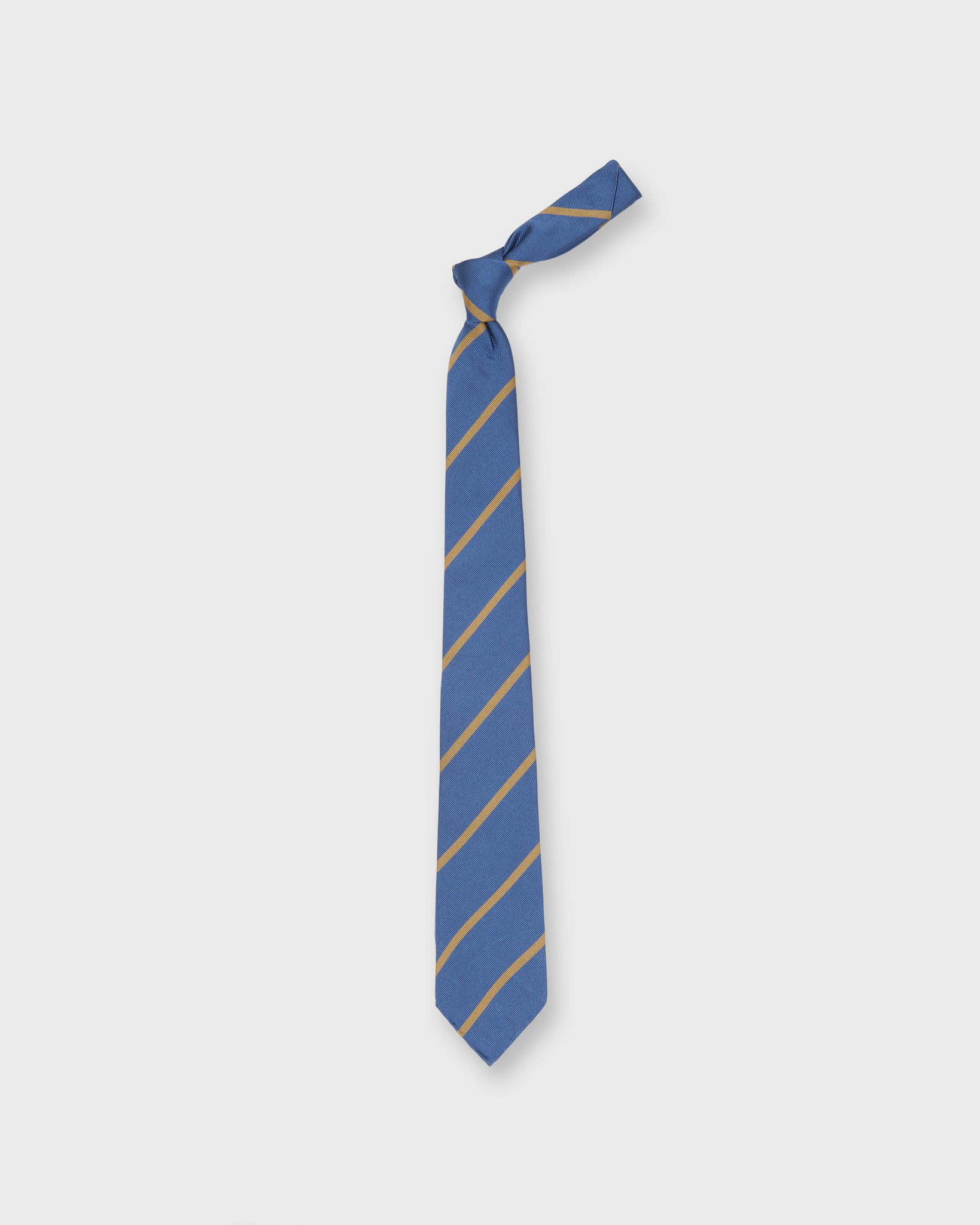 Silk Woven Tie in French Blue/Khaki Bar Stripe