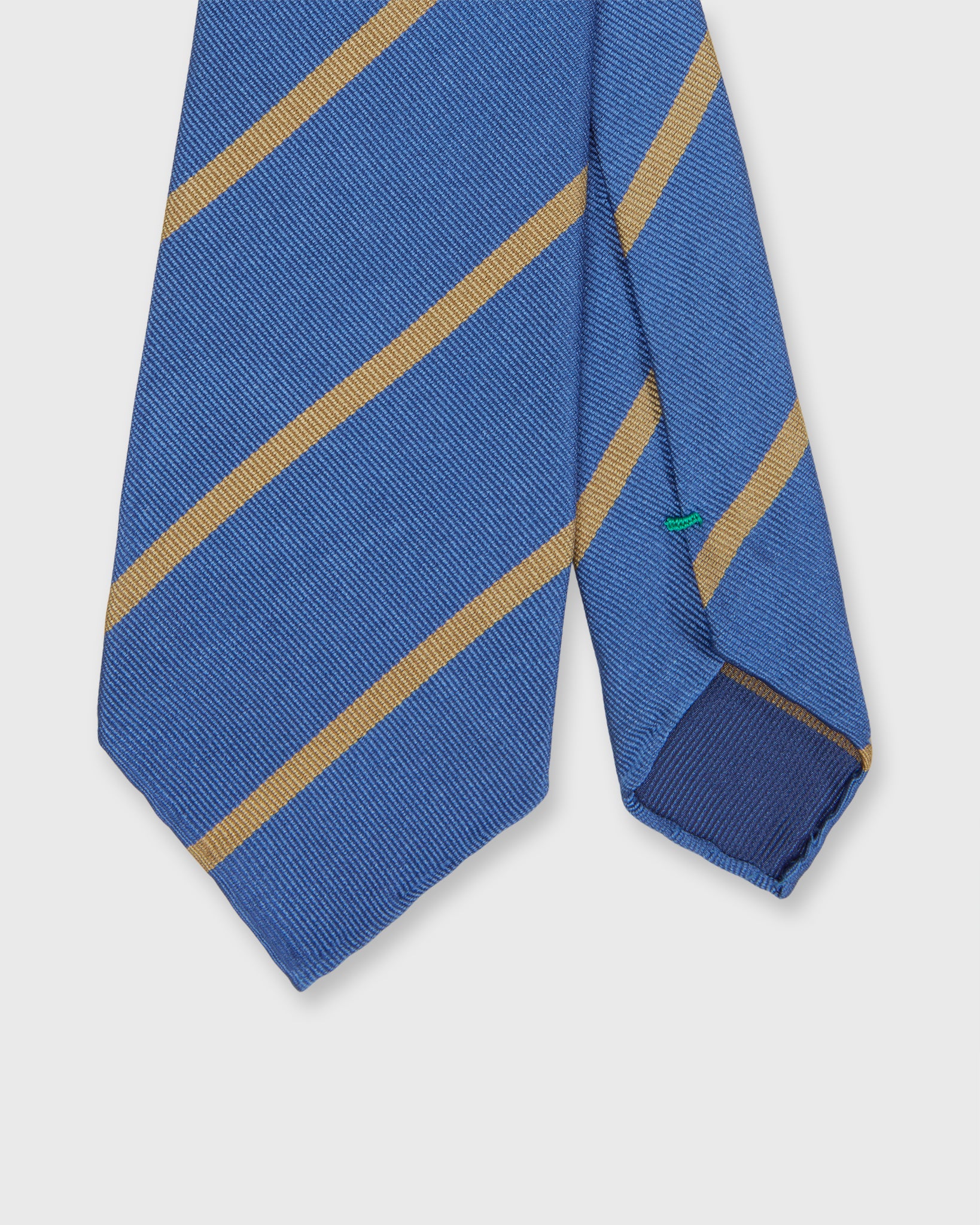 Silk Woven Tie in French Blue/Khaki Bar Stripe