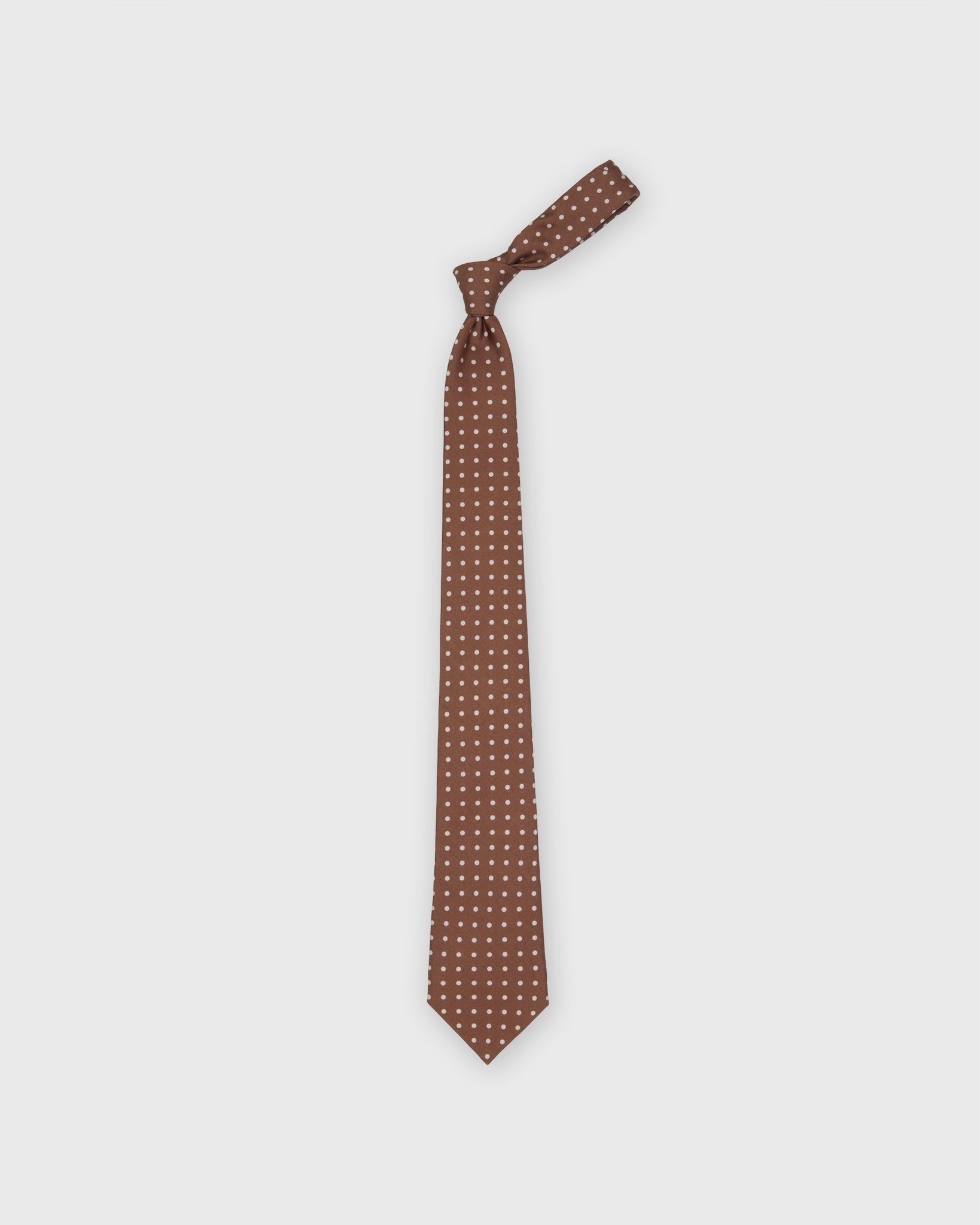 Silk Print Tie in Brown/Pale Pink Polka Dot