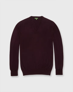 Fine-Gauge V-Neck Sweater in Bordeaux Escorial Wool