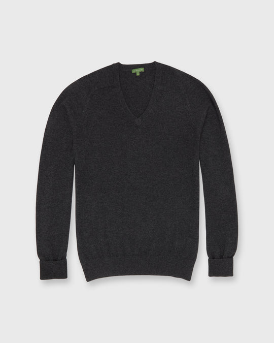 Classic V-Neck Sweater in Heather Charcoal Cashmere