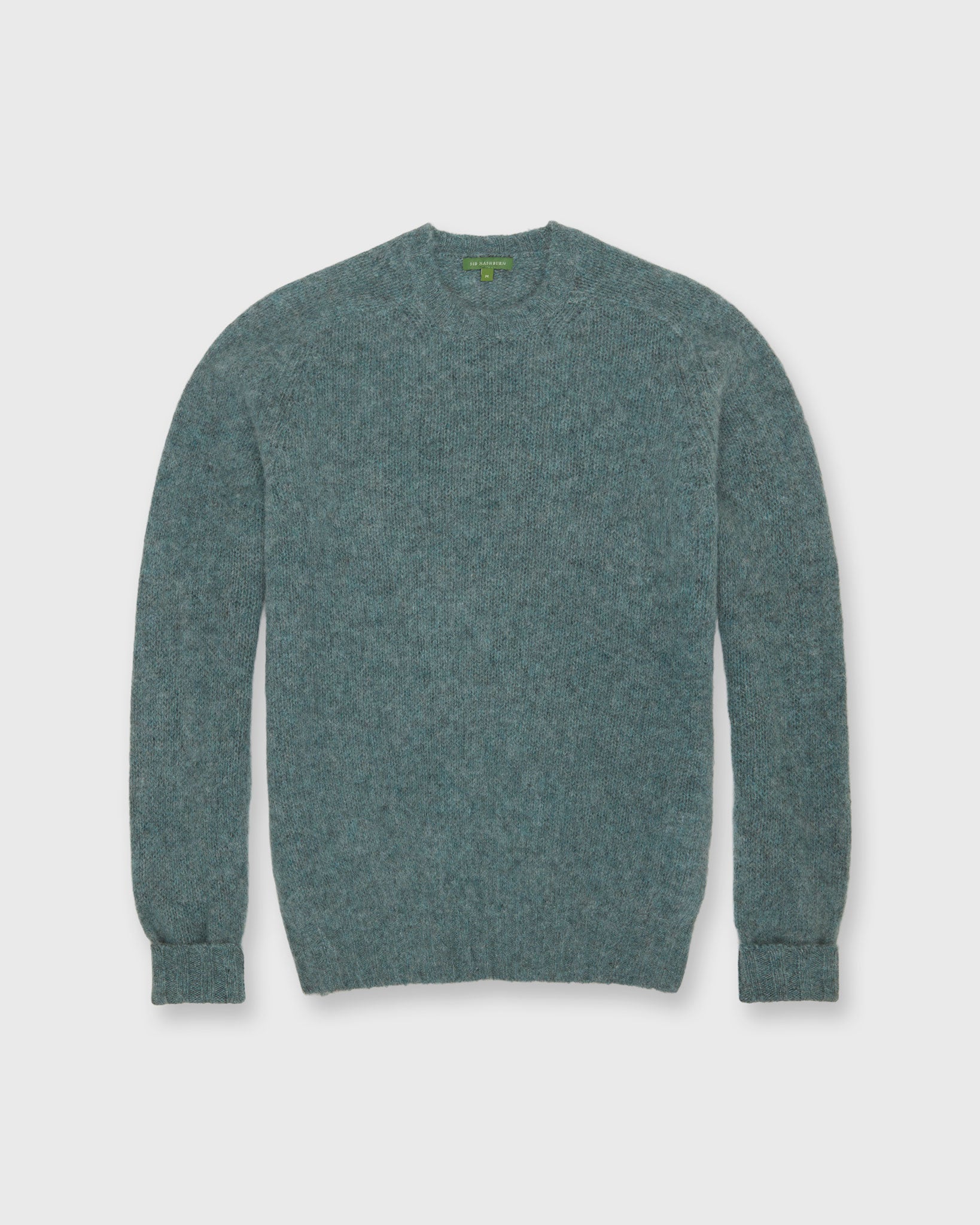 Washed Crewneck Sweater in Heather Pine Shetland Wool