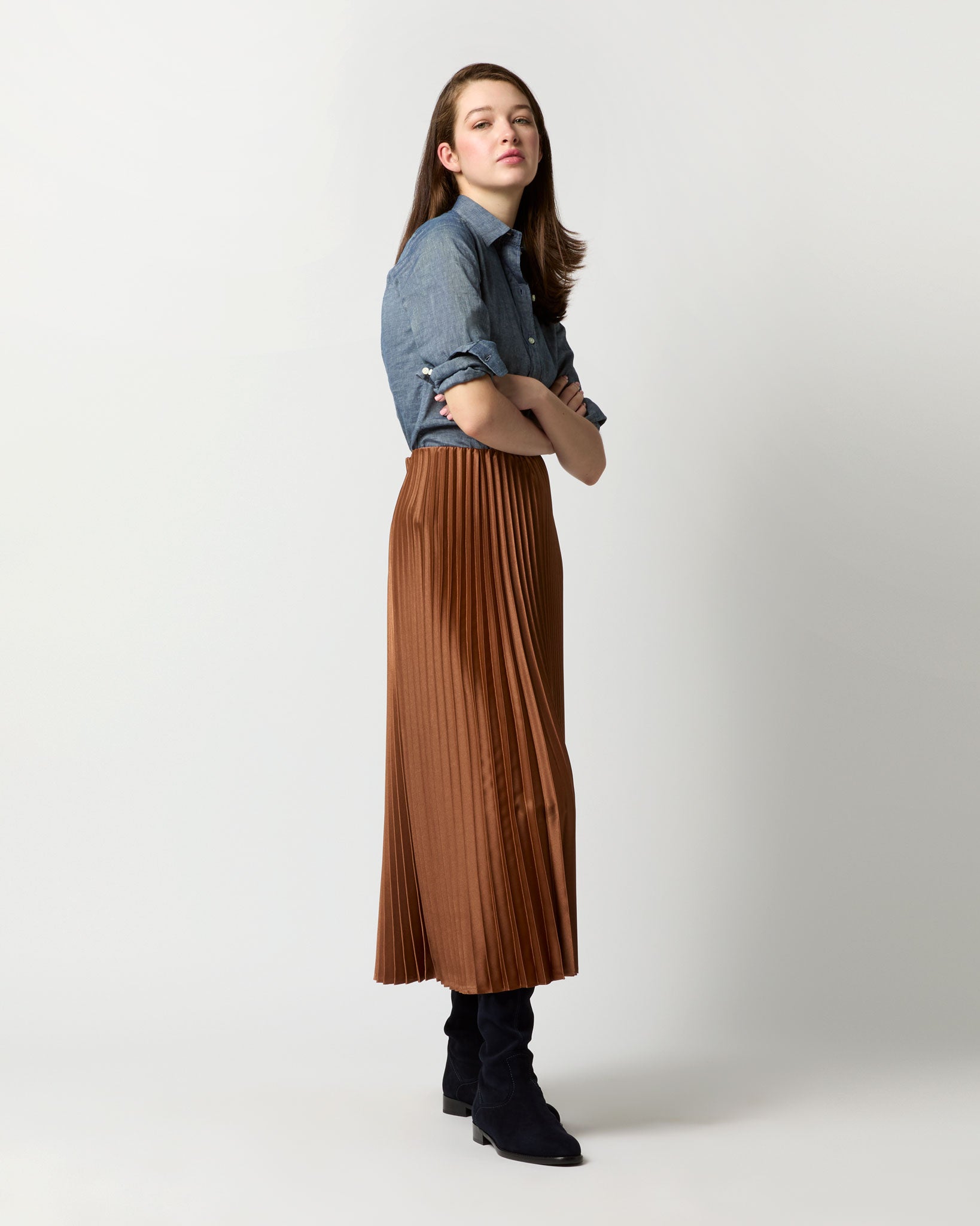 Isabelle Skirt in Bronze Charmeuse