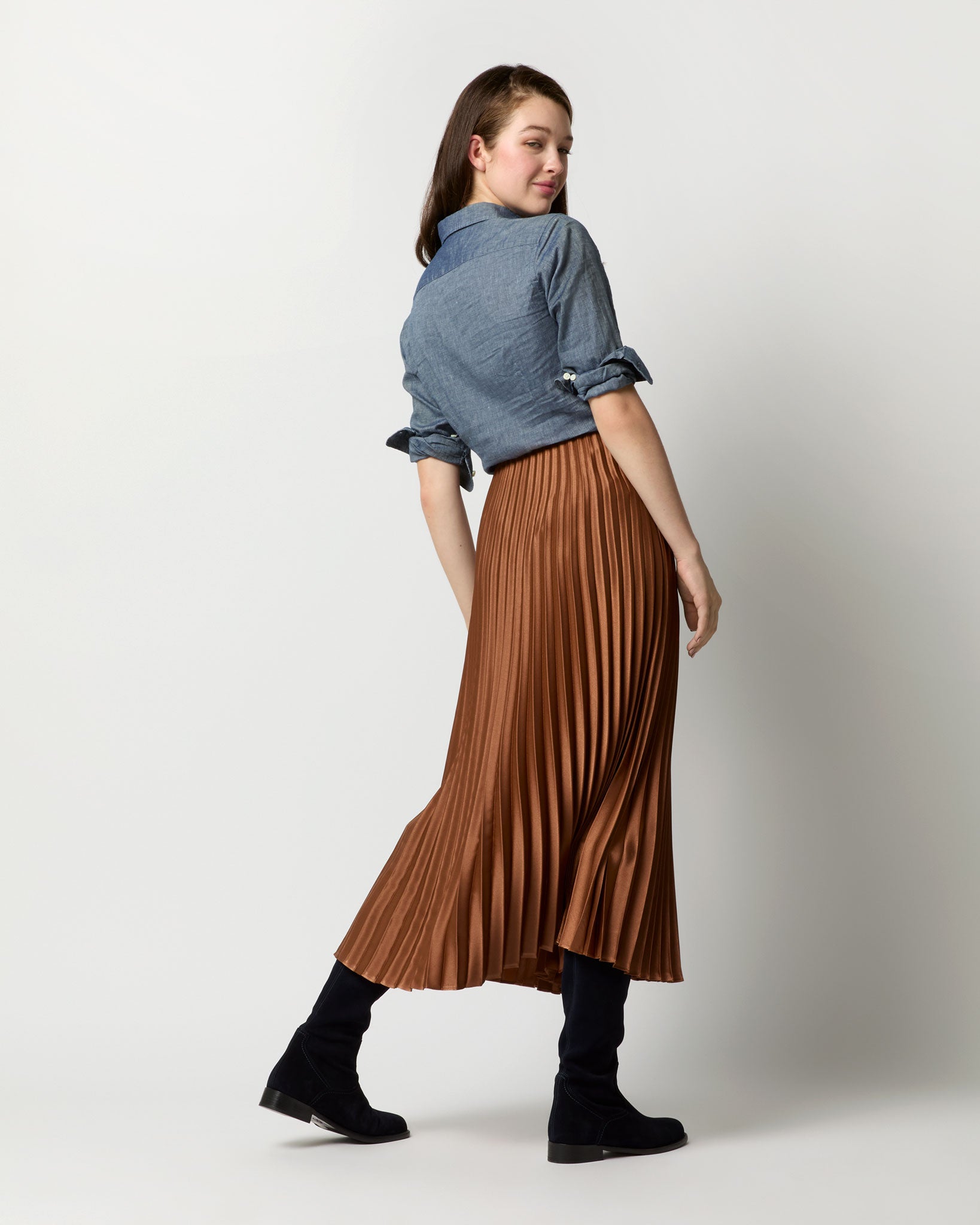 Isabelle Skirt in Bronze Charmeuse