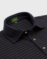 Load image into Gallery viewer, Short-Sleeved Polo in Brown/Navy Stripe Dark Oxford Pima Pique
