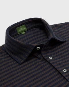 Short-Sleeved Polo in Brown/Navy Stripe Dark Oxford Pima Pique